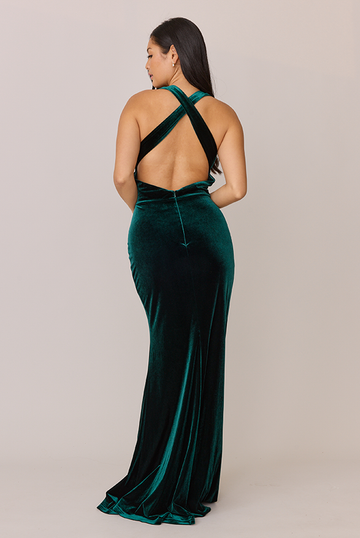 Elegant Velvet Bridesmaid Dress Collection with Crisscross Back and V-Neck High-Slit Styles