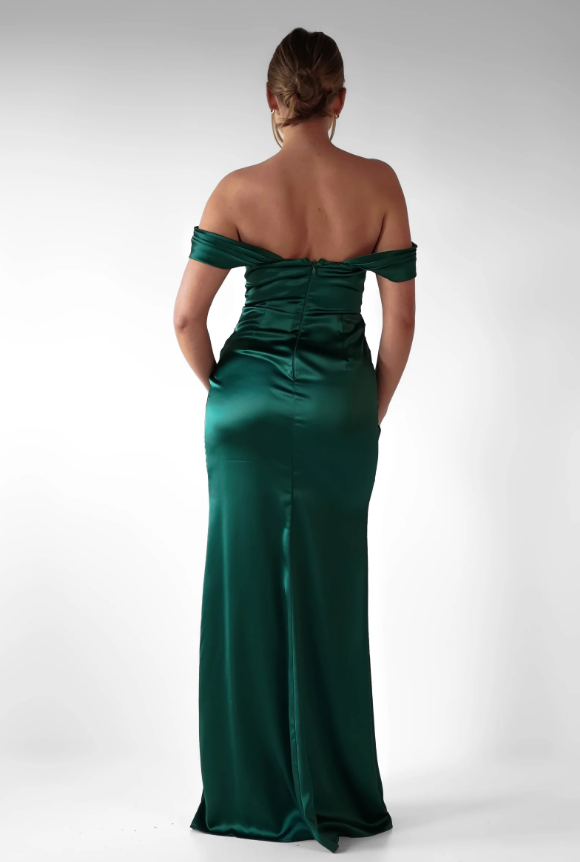 Elegant Satin Formal Dress Evening Gown Off Shoulder With High Thigh Slit