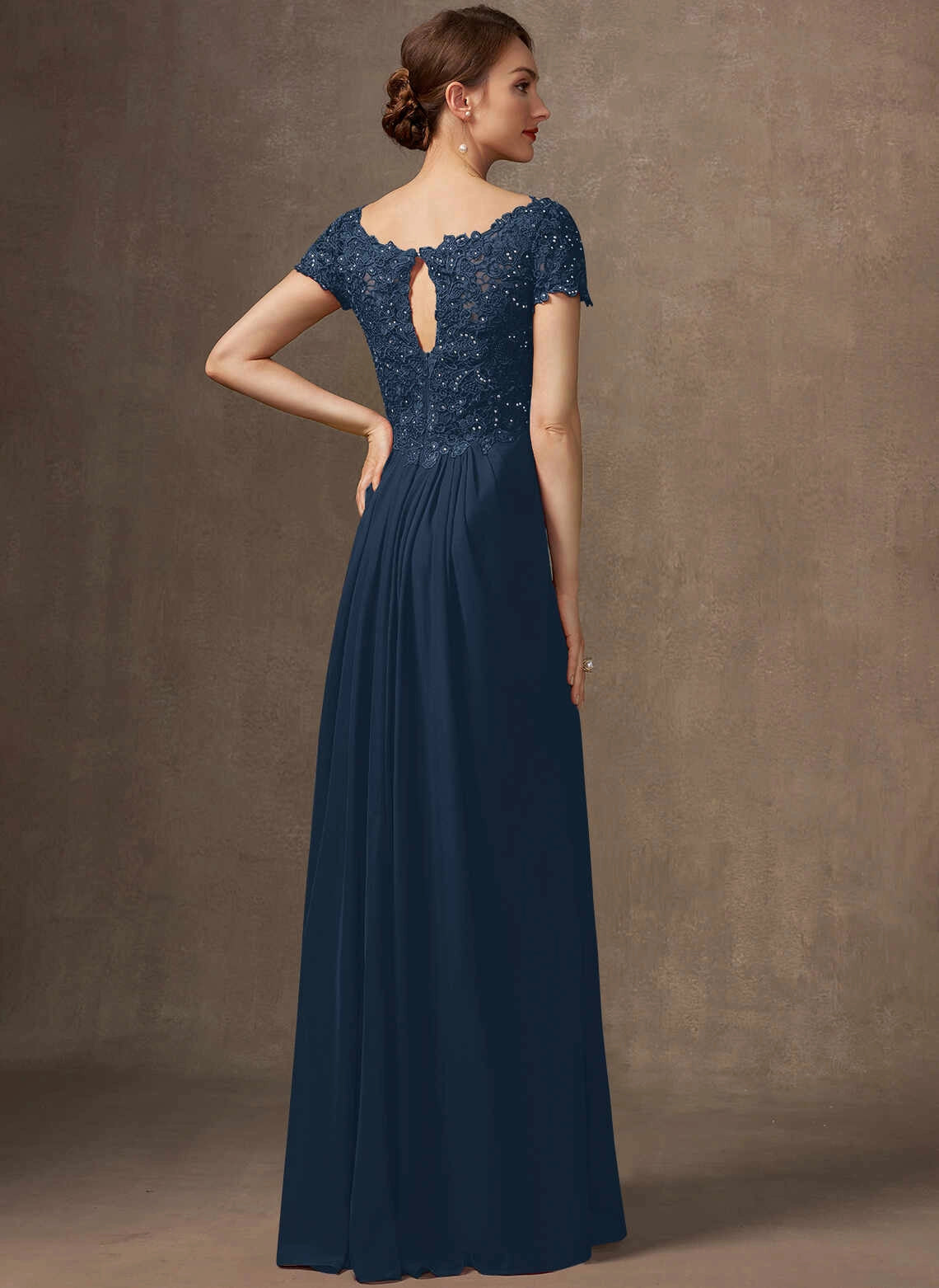 Vedress Sequin Lace Keyhole Back Floor‑Length Evening Gown Back View