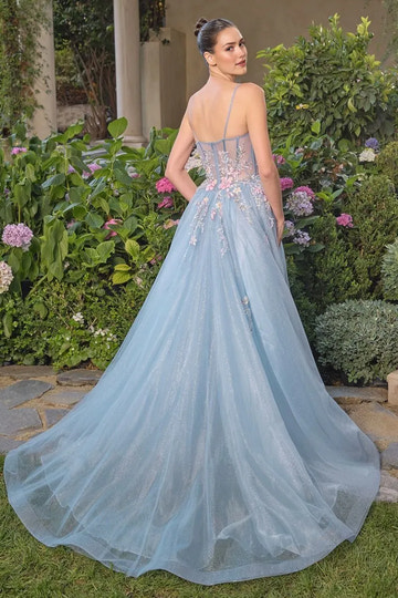 Enchanting Ballgown Sweetheart Spaghetti Strap Tulle Long Floral Slit Prom Dress