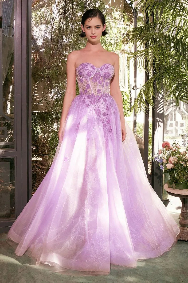 Enchanting Ballgown Sweetheart Strapless Tulle Long Floral Slit Prom Dress