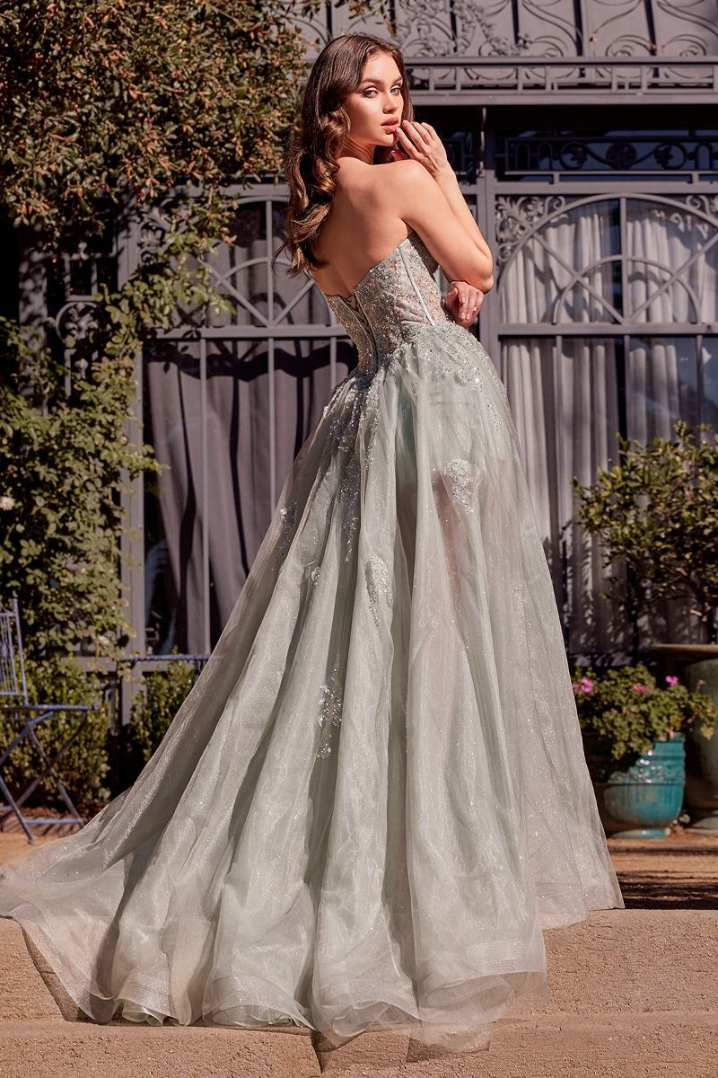 Enchanting Ballgown Sweetheart Strapless Tulle Long Floral Slit Prom Dress