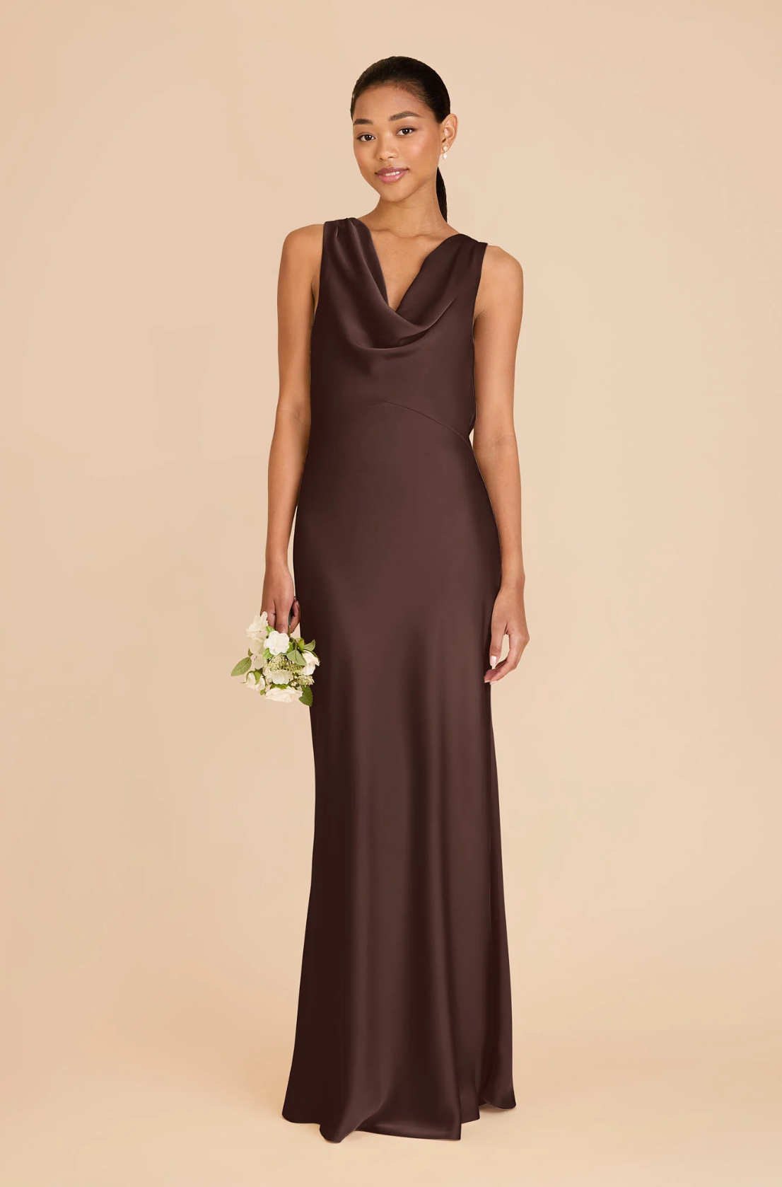 Women's Plus Size Satin Cowl Neck Bridesmaid Dresses Maxi Dress with Open Back & Tie Detail Formal Evening Gown