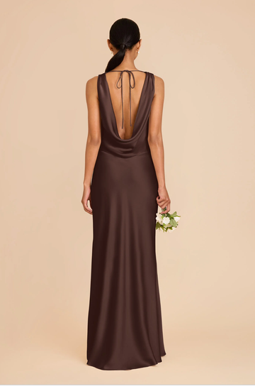 Women's Plus Size Satin Cowl Neck Bridesmaid Dresses Maxi Dress with Open Back & Tie Detail Formal Evening Gown