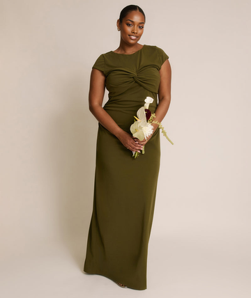 Formal Twist Bust Stretch Bodycon Short-sleeve Floor length Bridesmaid Dress Maxi Dress