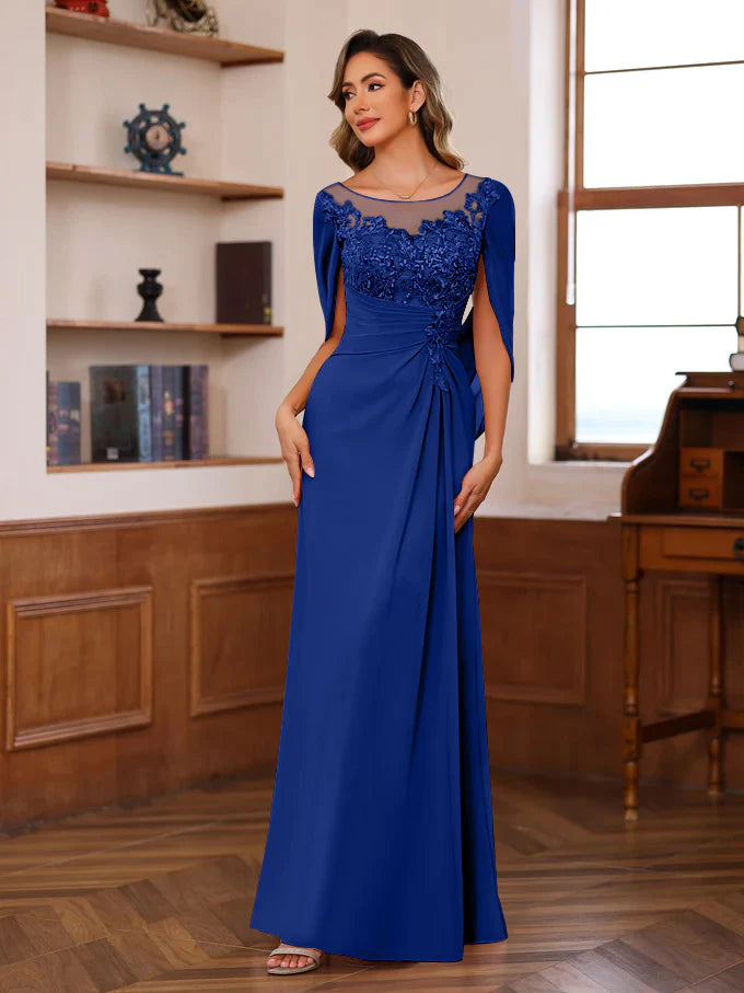 Elegant Fitted Scoop Neck Chiffon Floor-Length Applique Gown Mother of the Bride Dress