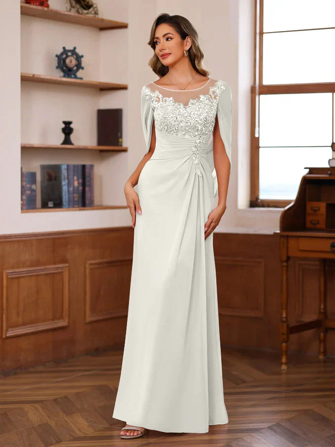 Elegant Fitted Scoop Neck Chiffon Floor-Length Applique Gown Mother of the Bride Dress