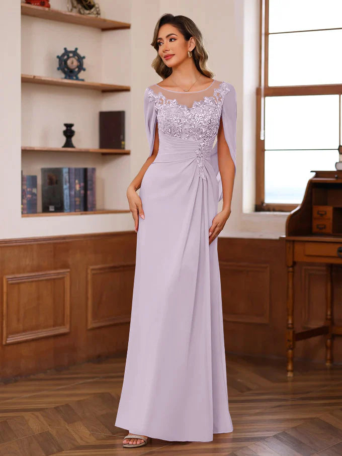 Elegant Fitted Scoop Neck Chiffon Floor-Length Applique Gown Mother of the Bride Dress