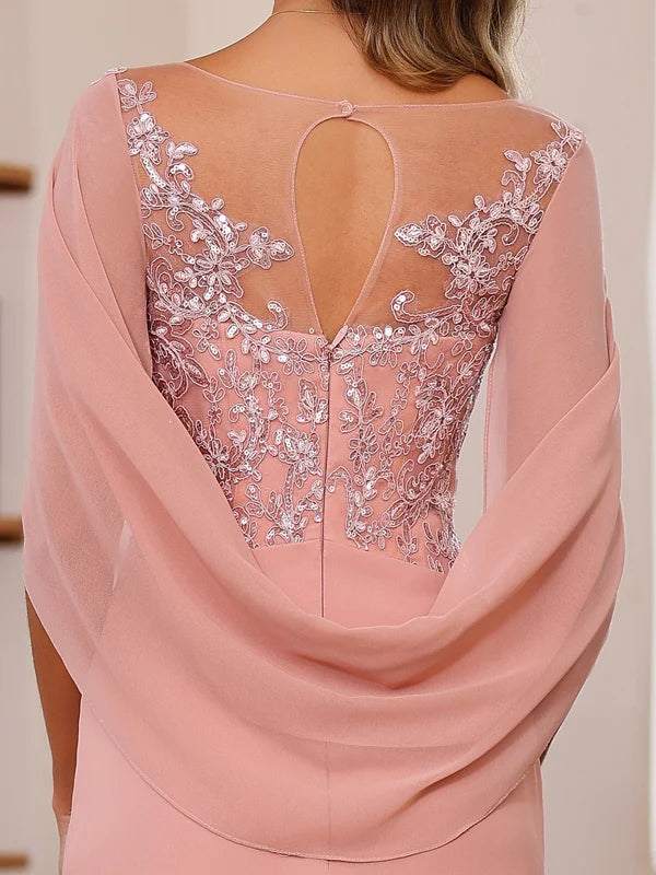 Elegant Fitted Scoop Neck Chiffon Floor-Length Applique Gown Mother of the Bride Dress