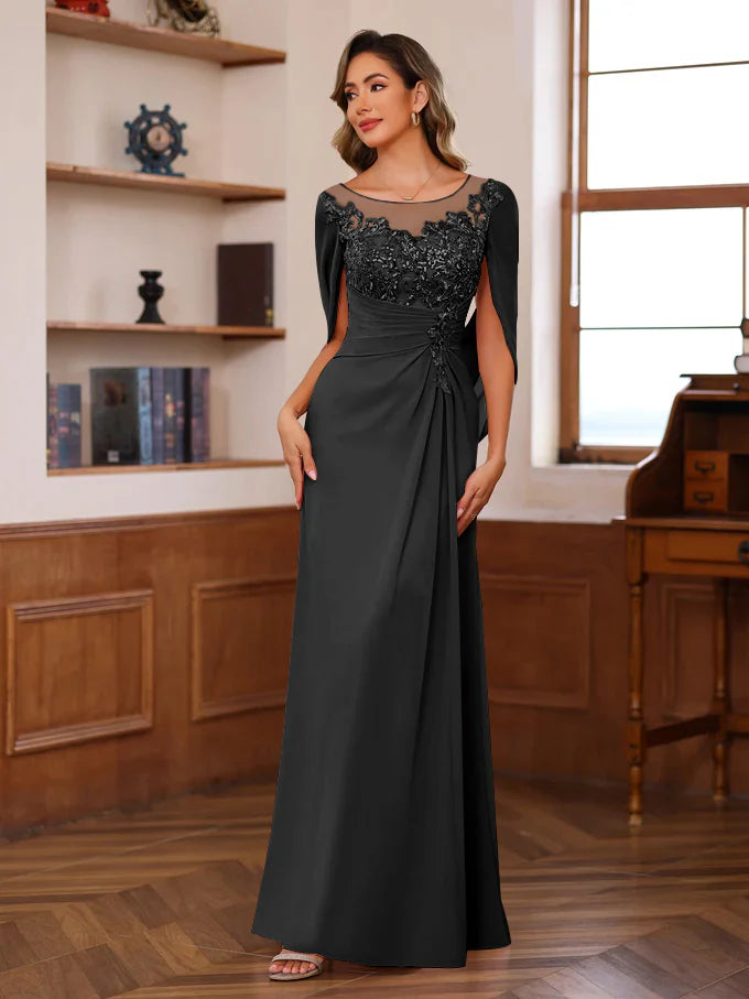 Elegant Fitted Scoop Neck Chiffon Floor-Length Applique Gown Mother of the Bride Dress