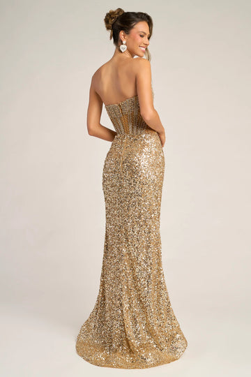 Luxury Fitted Strapless Beaded Floor-Length Split Gown Evening Dress