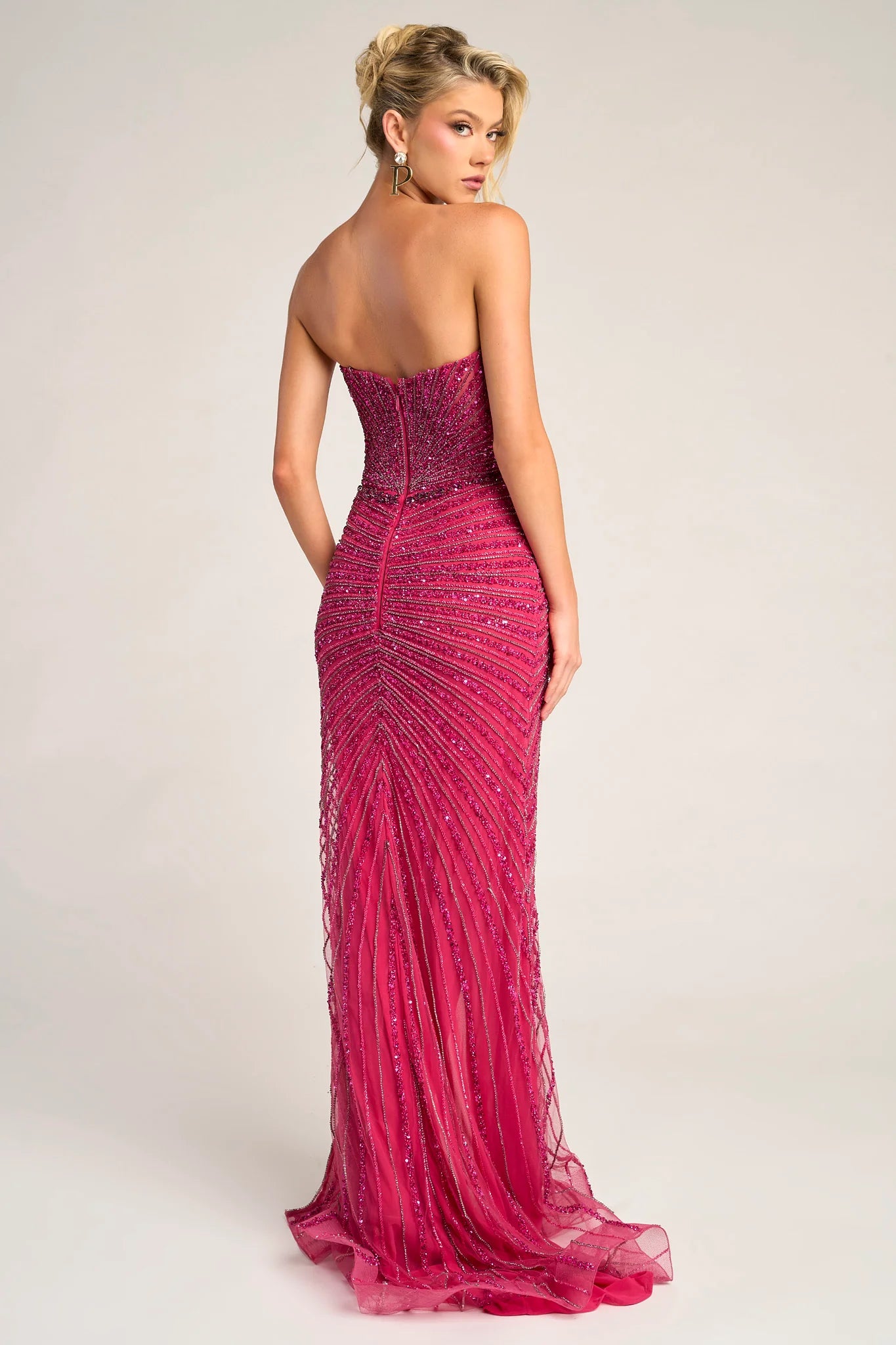 Luxury Fitted Strapless Beaded Gown Floor-Length Split Evening Dress