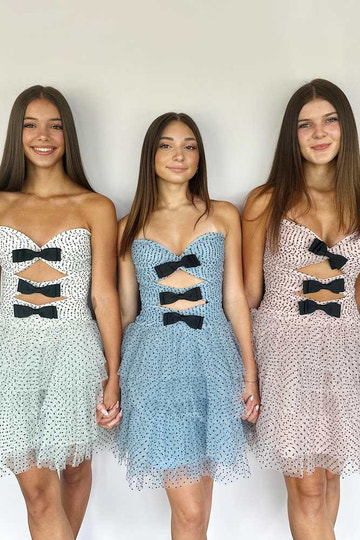 Flared Strapless Sweetheart Polka Dot Tiered Homecoming Dress