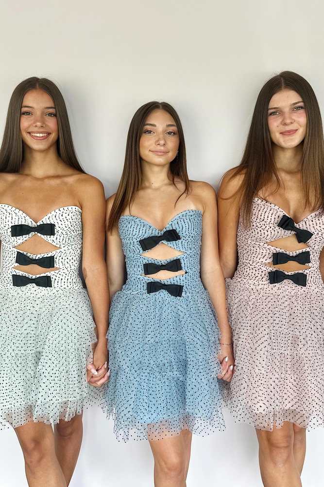 Flared Strapless Sweetheart Polka Dot Tiered Homecoming Dress