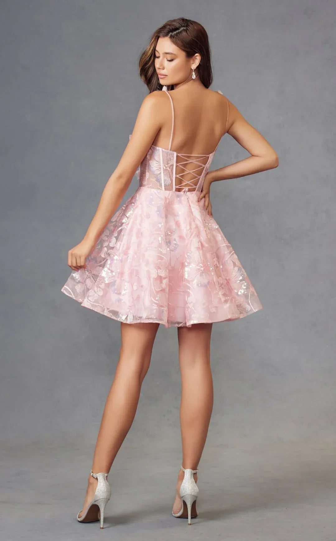 Flared Sweetheart Neck Sleeveless 3D Floral Tulle Corset Short Homecoming Dress