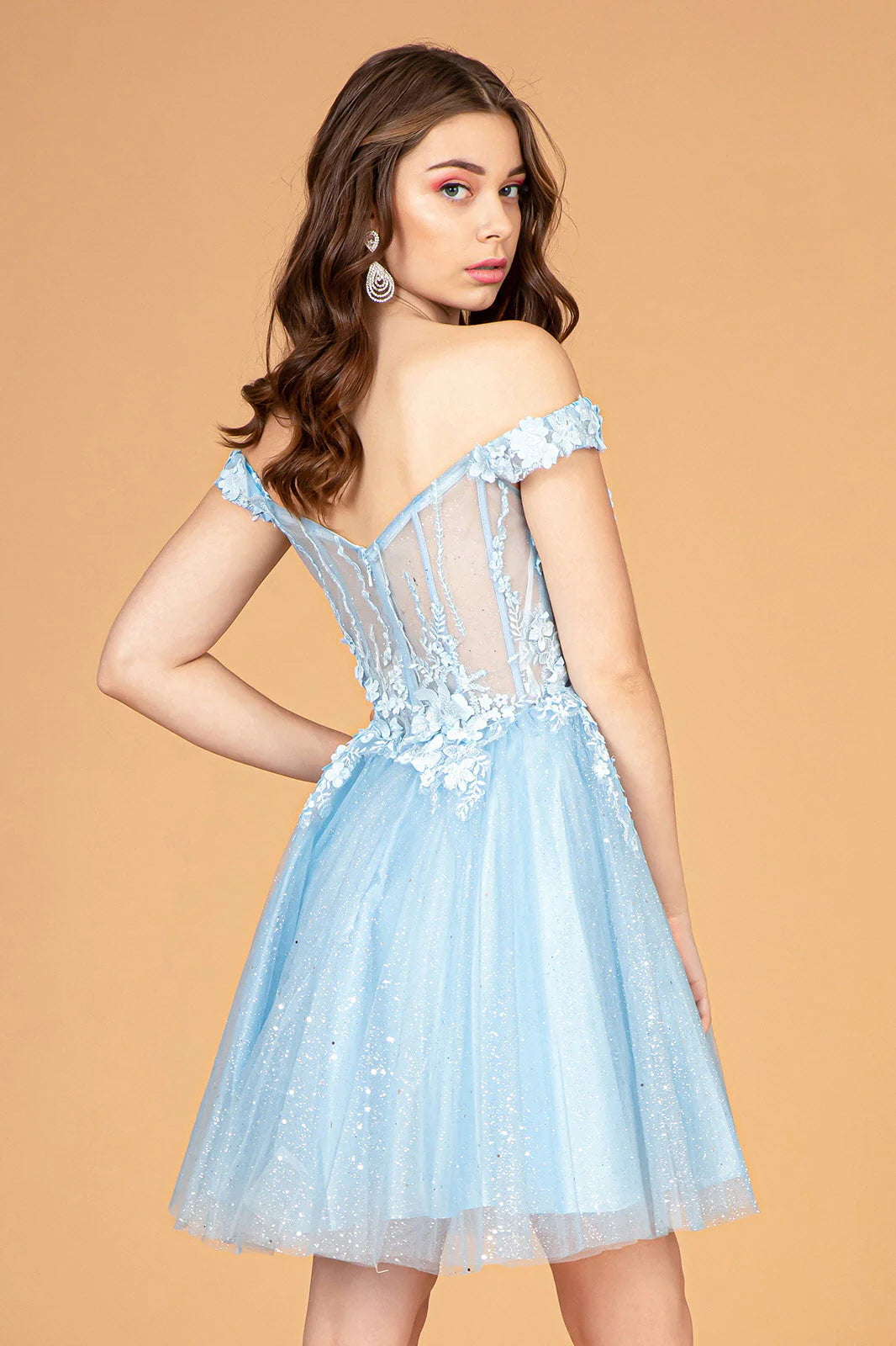 Floral Applique A-Line Off-The-Shoulder Tulle Mini Homecoming Dress
