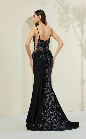 Floral Embellished Corset Lace-Up Back Mermaid Gown Evening Dress
