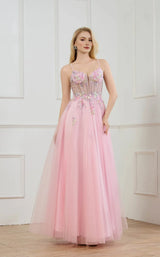 Floral Embroidery A-Line Sweetheart Tulle Floor-Length Sequin Corset Prom Gown