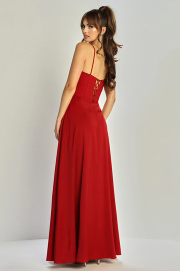 Flowy A-Line Sweetheart Spaghetti-Strap Satin Floor-Length Corset Slit Bridesmaids Dress
