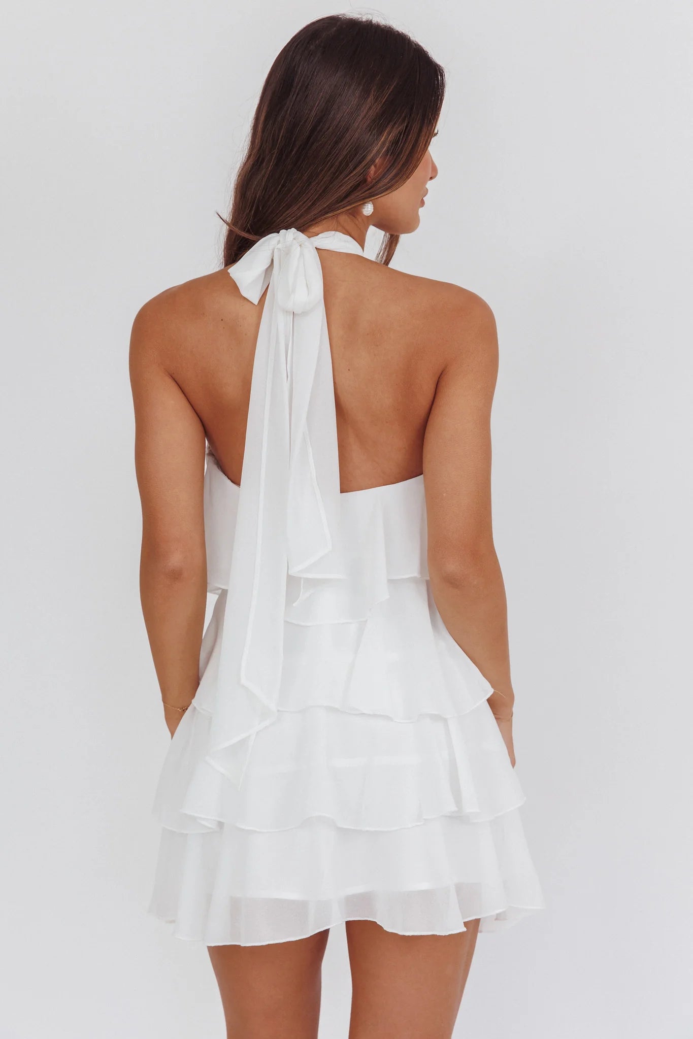 Flowy Tiered Halter Neck Sleeveless Chiffon Party Dress Mini Cocktail Dress With Rosage