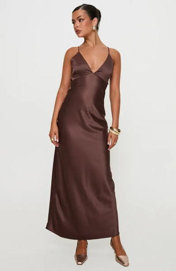 Flowy Slip V-Neck Thin Spaghetti Strap Satin Self Tie Open Back Floor-Length Maxi Evening Dress