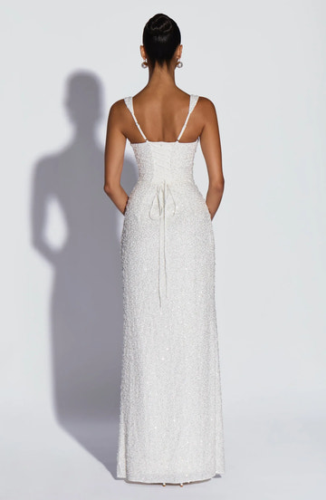 Form-Fitting Square Neck Sleeveless Sequin Floor Length Lace-Up Back Evening Dress