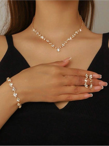 Gold Floral Crystal Jewelry Set