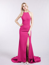 Satin Off-the-Shoulder Formal Gown High Slit Mermaid Maxi Dress with Sweep Train for Wedding Prom Evening Events