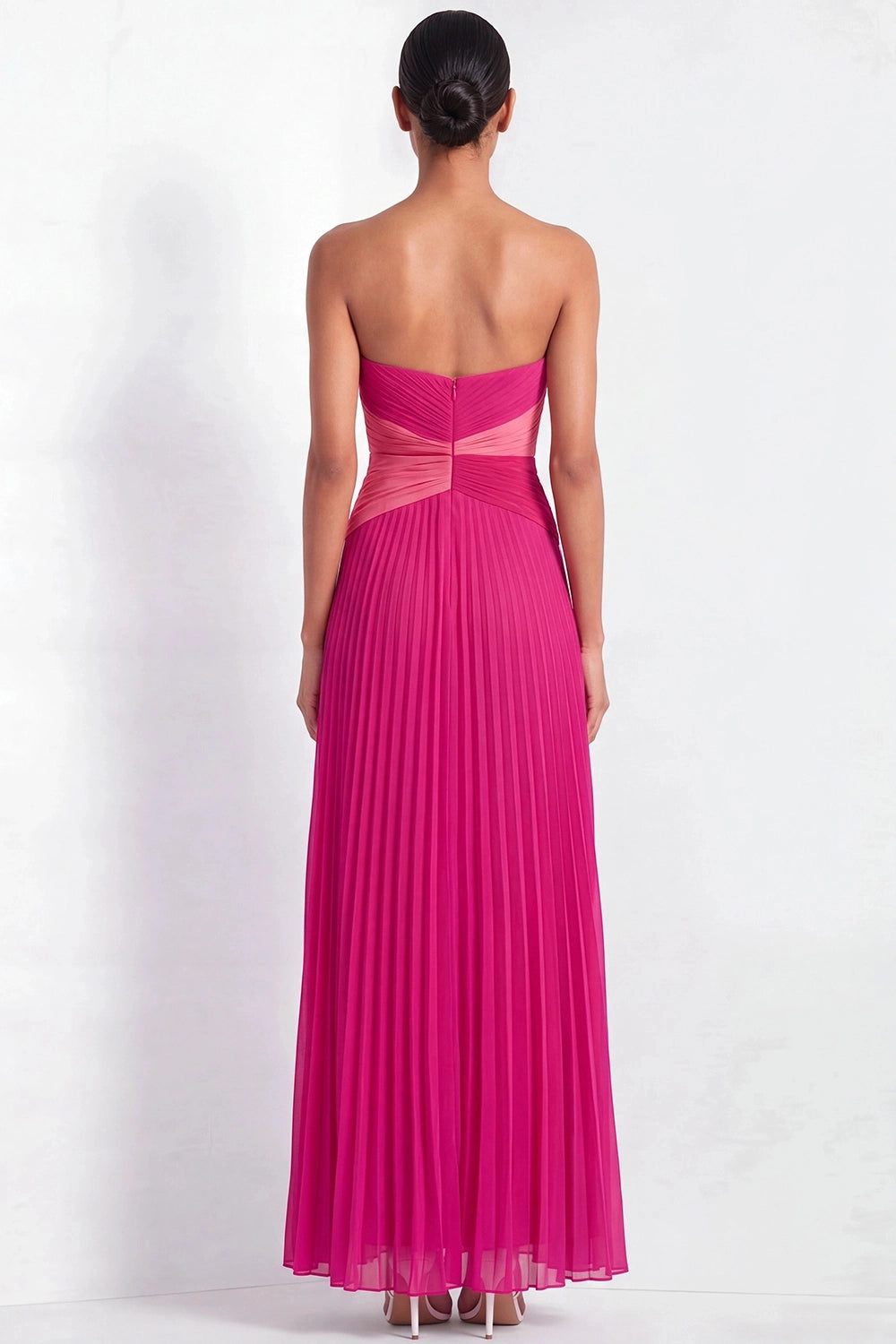 Fuchsia Colorblock A Line Strapless Twist Open Back Maxi Bridesmaid Gown Vedress