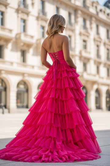 Vestido de fiesta largo sin tirantes escote corazón con abertura escalonada y corte en A de gasa con abertura alta formal para noche