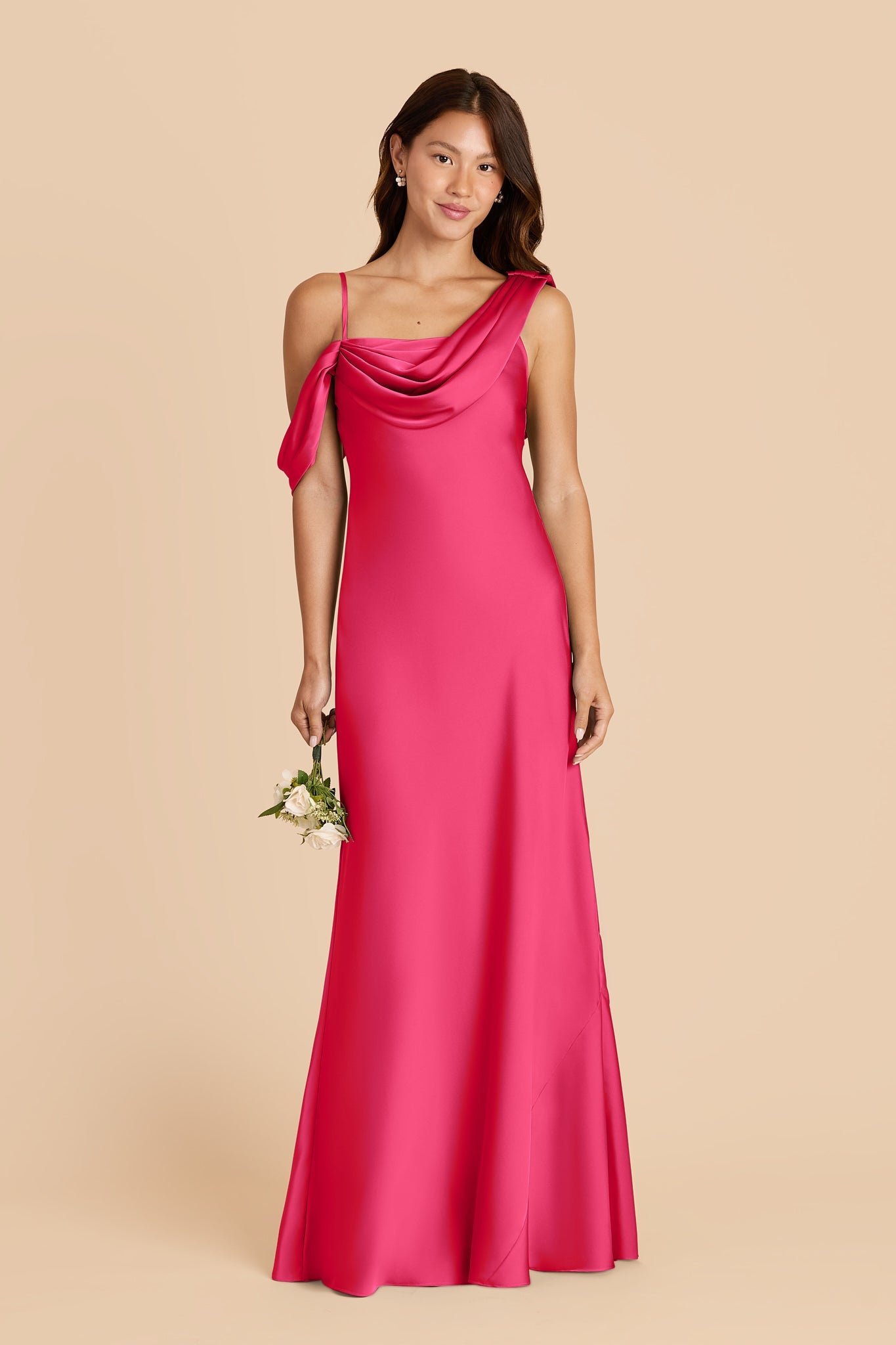 Women's Asymmetrical One-Shoulder Satin Maxi Dress with Draped Bodice Formal Evening Gown