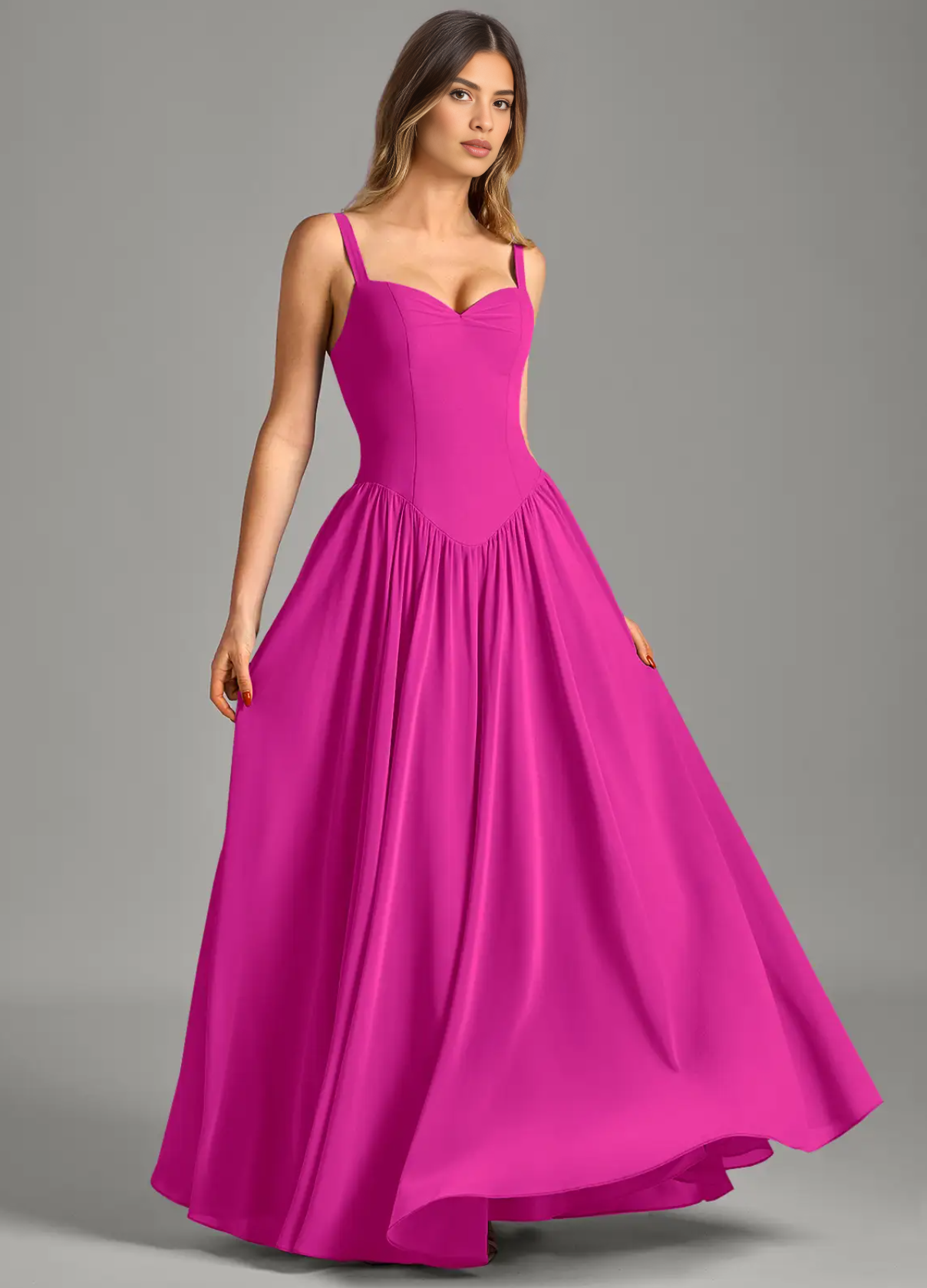 Elegant Strapless Sweetheart A-Line Corset Chiffon Bridesmaid Dresses Sweetheart Neck Gown with Flared