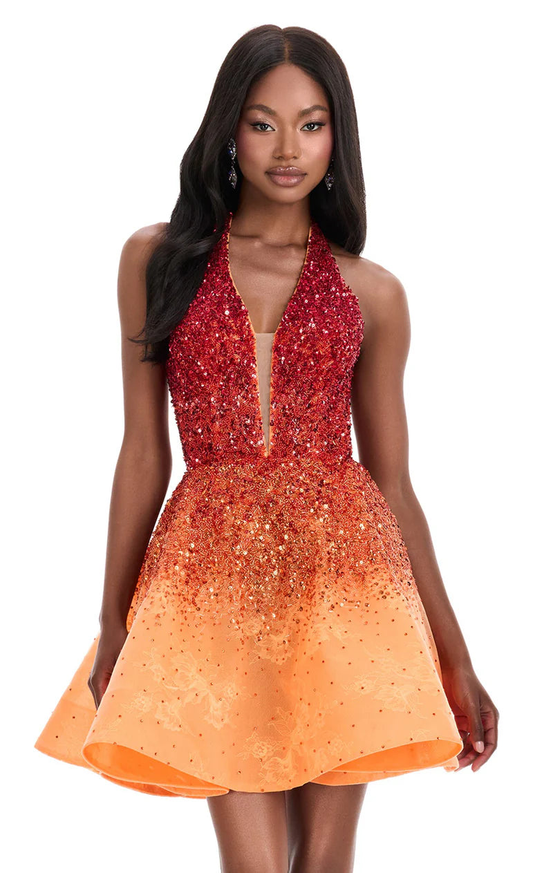 Glamorous A-Line Halter Sleeveless Sequin Mini Homecoming Dress