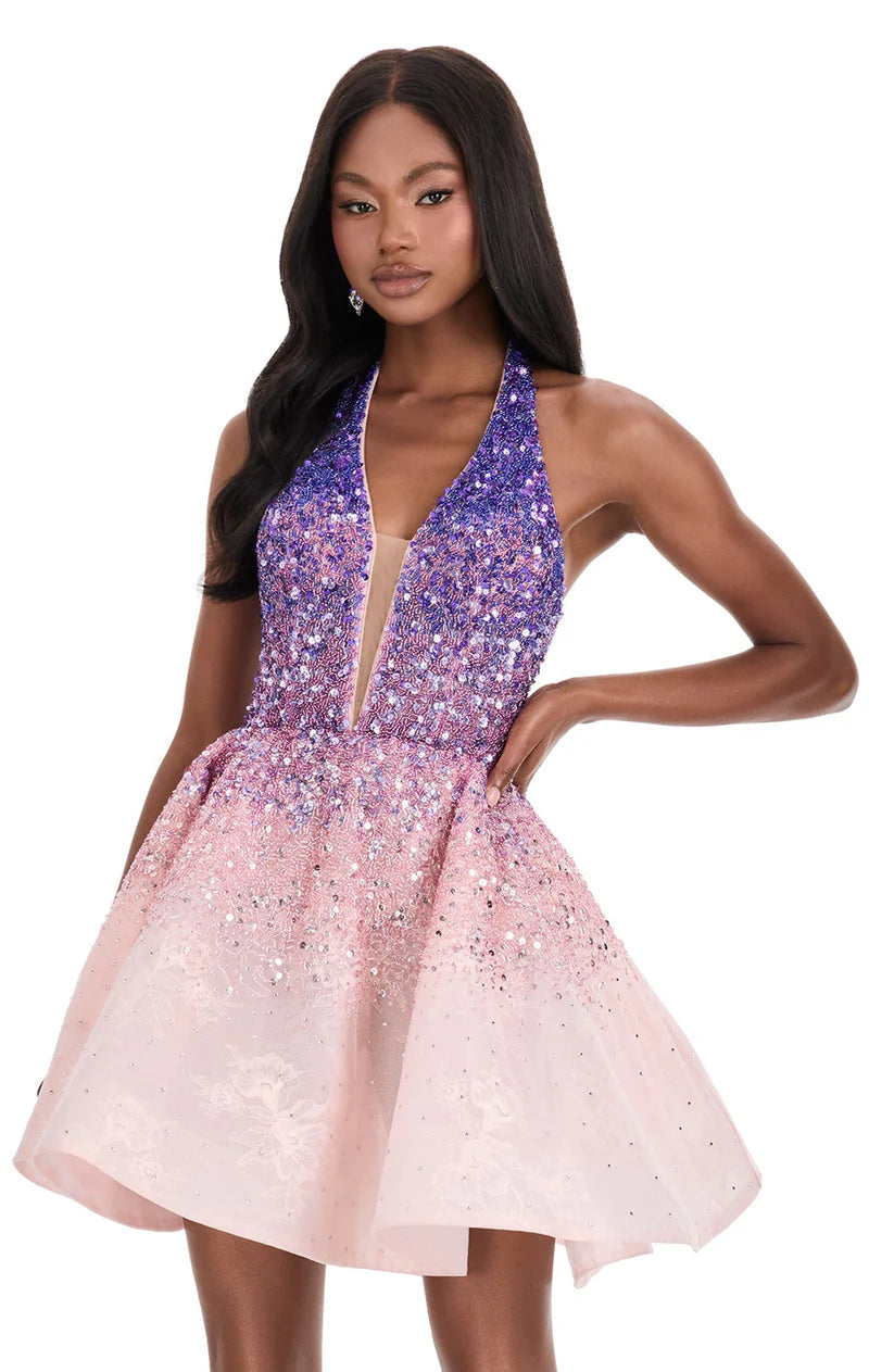 Glamorous A-Line Halter Sleeveless Sequin Mini Homecoming Dress