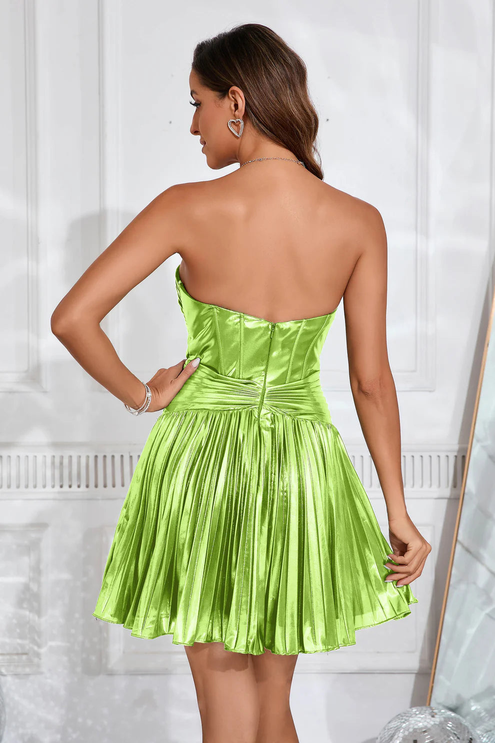 Glamorous A-Line Strapless Metallic Pleated Short Homecoming Dress