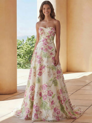 Vestido de fiesta de gala glamuroso con lentejuelas sin tirantes de corte A para invitada de boda