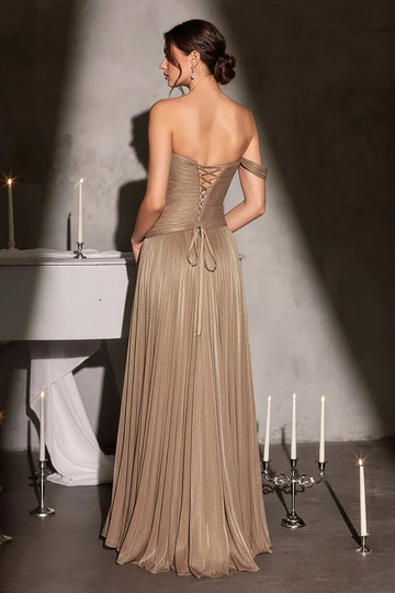 Glamorous ALine OneShoulder OffShoulder Shimmer FloorLength Slit LaceUp Prom Dress