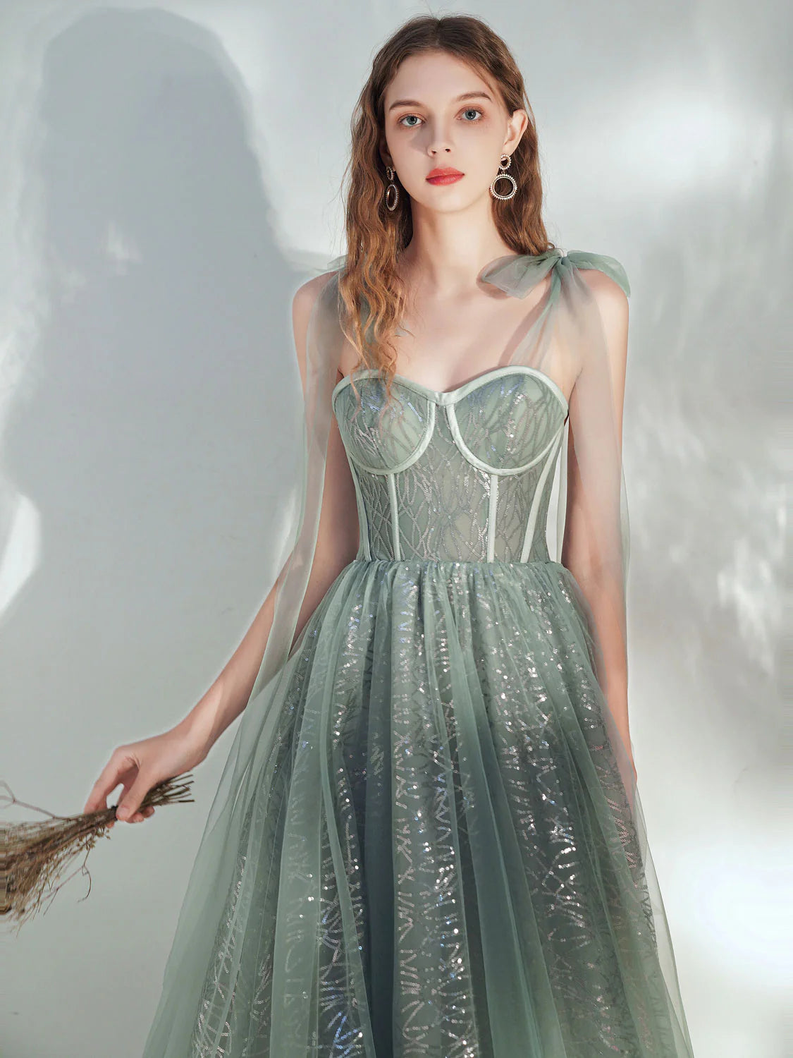 Glamorous ALine Sweetheart Tulle Midi Corset Bow Evening Dress