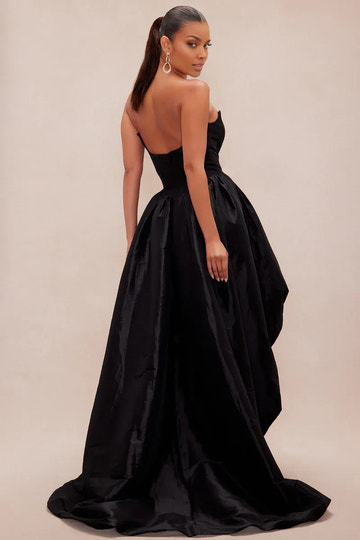 Glamorous A-line BallGown Strapless Neck Satin HighLow Corset Prom Dress