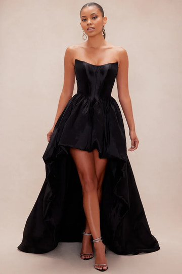 Glamorous A-line BallGown Strapless Neck Satin HighLow Corset Prom Dress