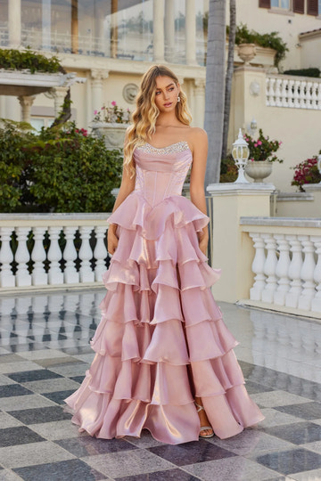 Glamorous Ballgown Strapless Sweetheart Sleeveless Tiered Beaded Prom Dress