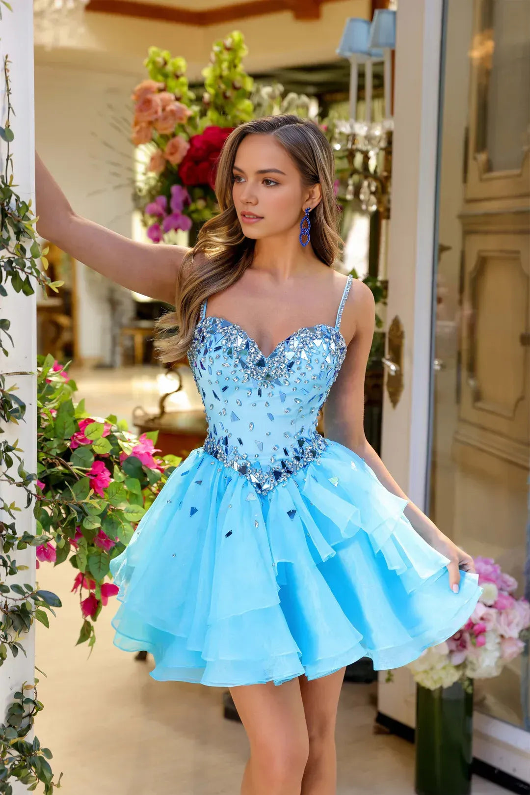 Glamorous Ballgown Sweetheart Sleeveless Tulle Mini Beaded Homecoming Dress