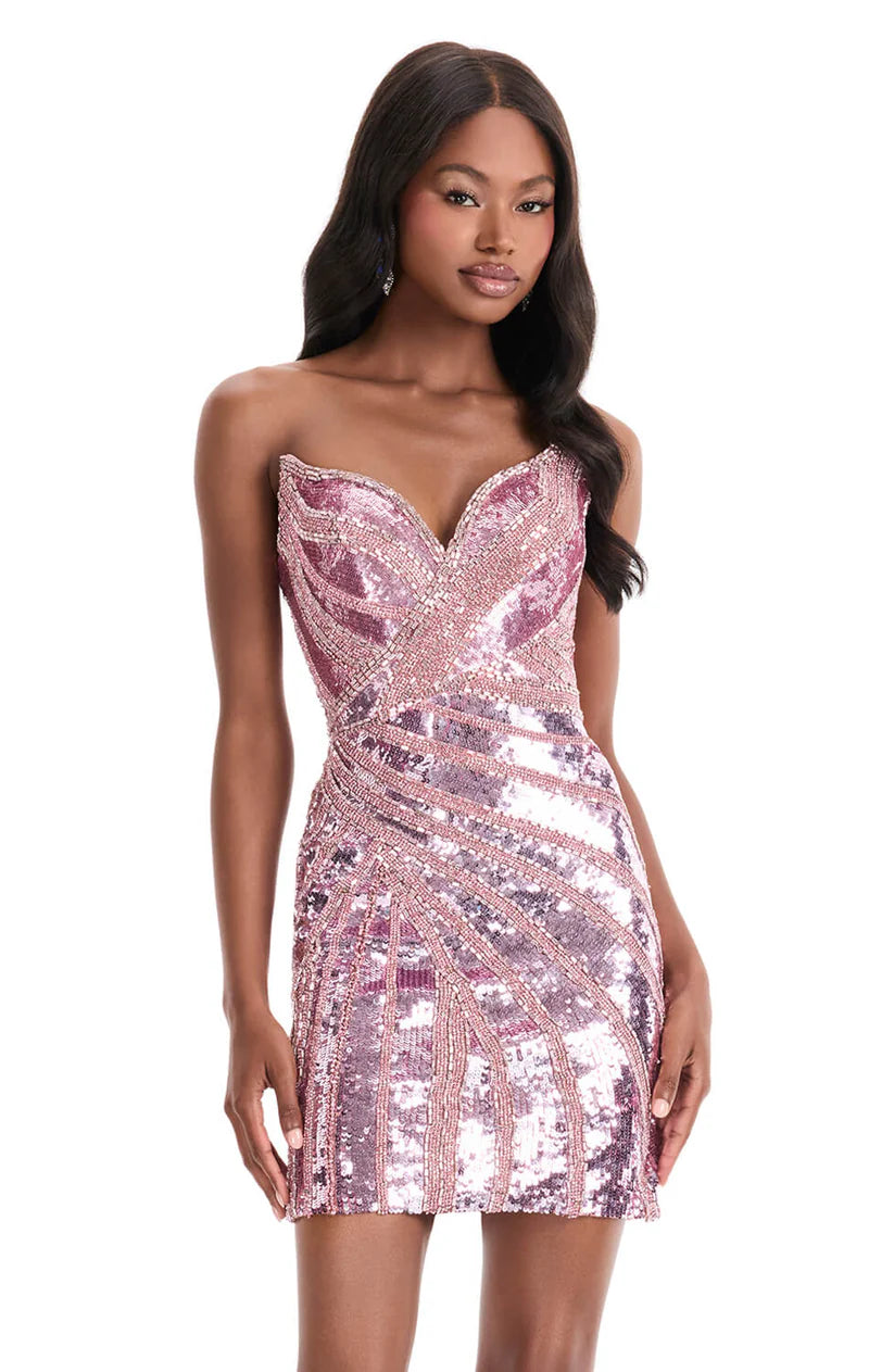Glamorous Bodycon Strapless Sleeveless Sequin Beaded Mini Homecoming Dress