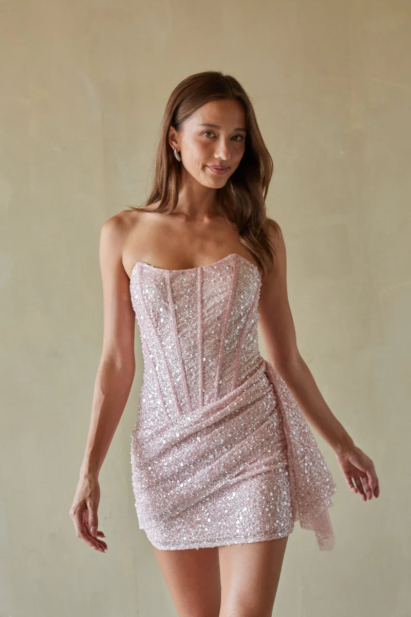 Glamorous Bodycon Strapless Sleeveless Sequin Corset Mini Homecoming Dress