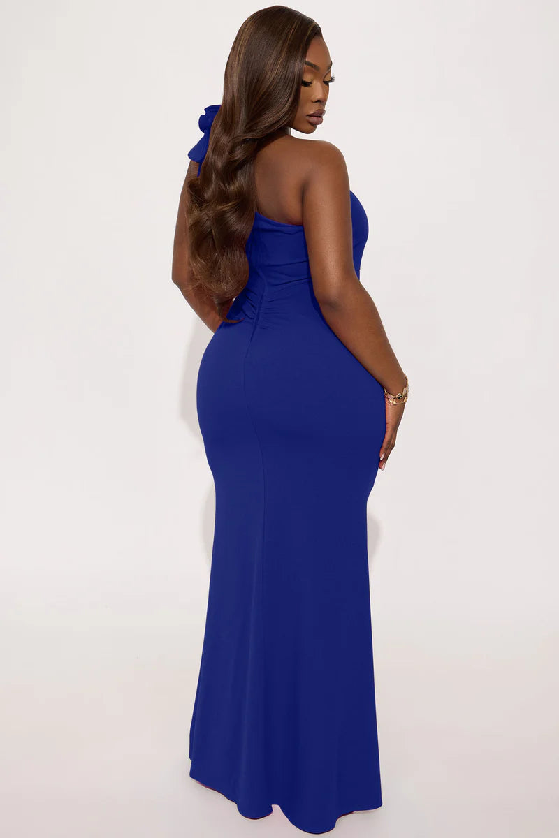 Glamorous Mermaid One-Shoulder Crepe Maxi Ruffled Evening Gown