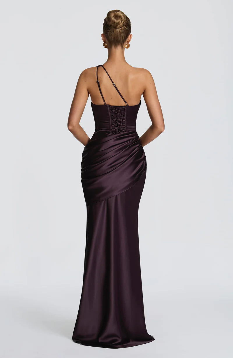 Glamorous Mermaid One Shoulder Satin Maxi Ruched Evening Dress
