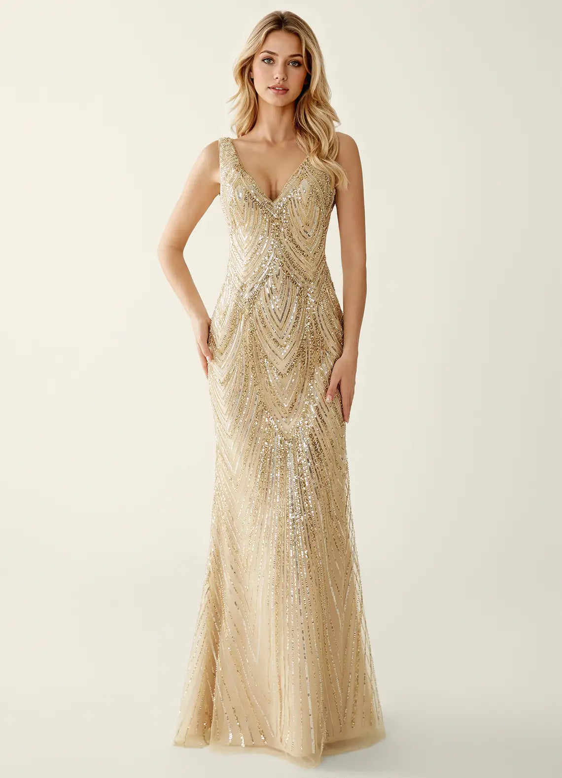 Vestido de noche largo con escote en V, lentejuelas, estilo sirena, espalda descubierta, para fiesta de graduación