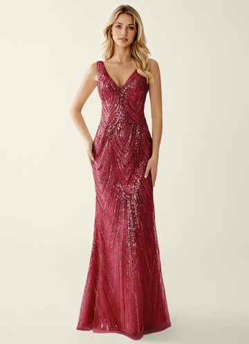 Glamorous Mermaid V-Neck Sequin Evening Gown Maxi Open Back Prom Dress