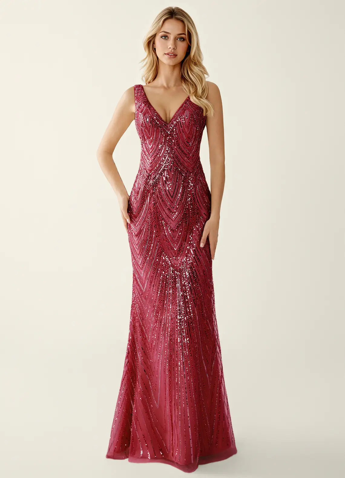 Vestido de noche largo con escote en V, lentejuelas, estilo sirena, espalda descubierta, para fiesta de graduación