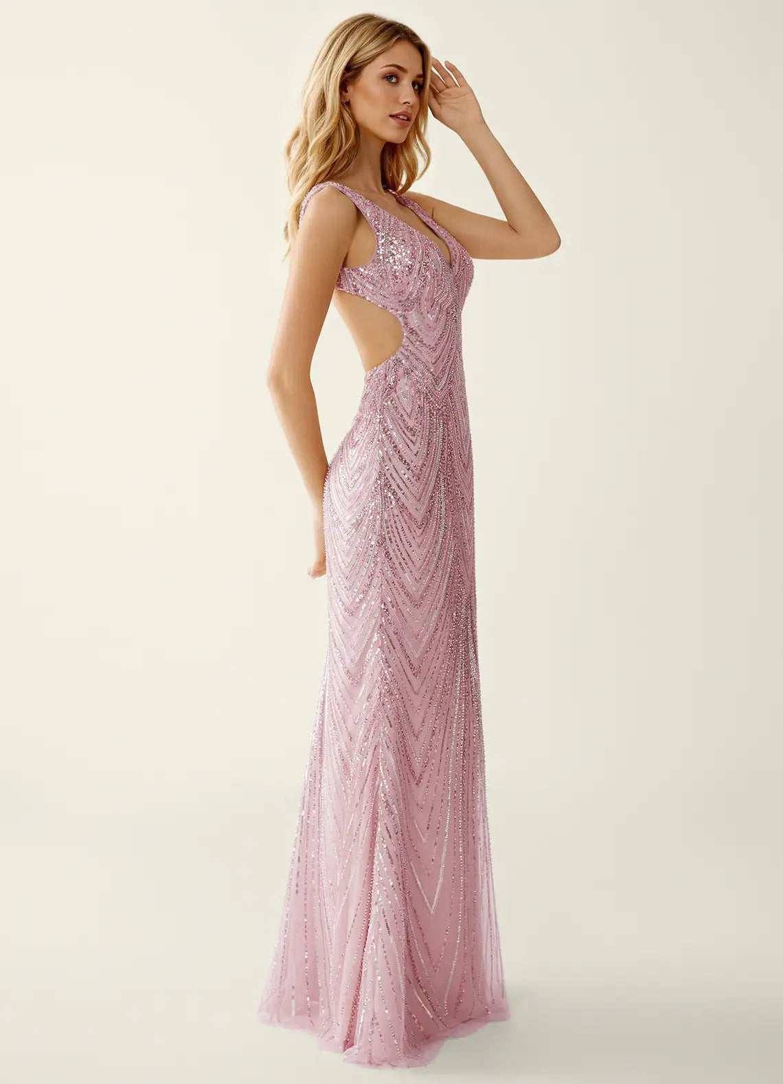 Vestido de noche largo con escote en V, lentejuelas, estilo sirena, espalda descubierta, para fiesta de graduación